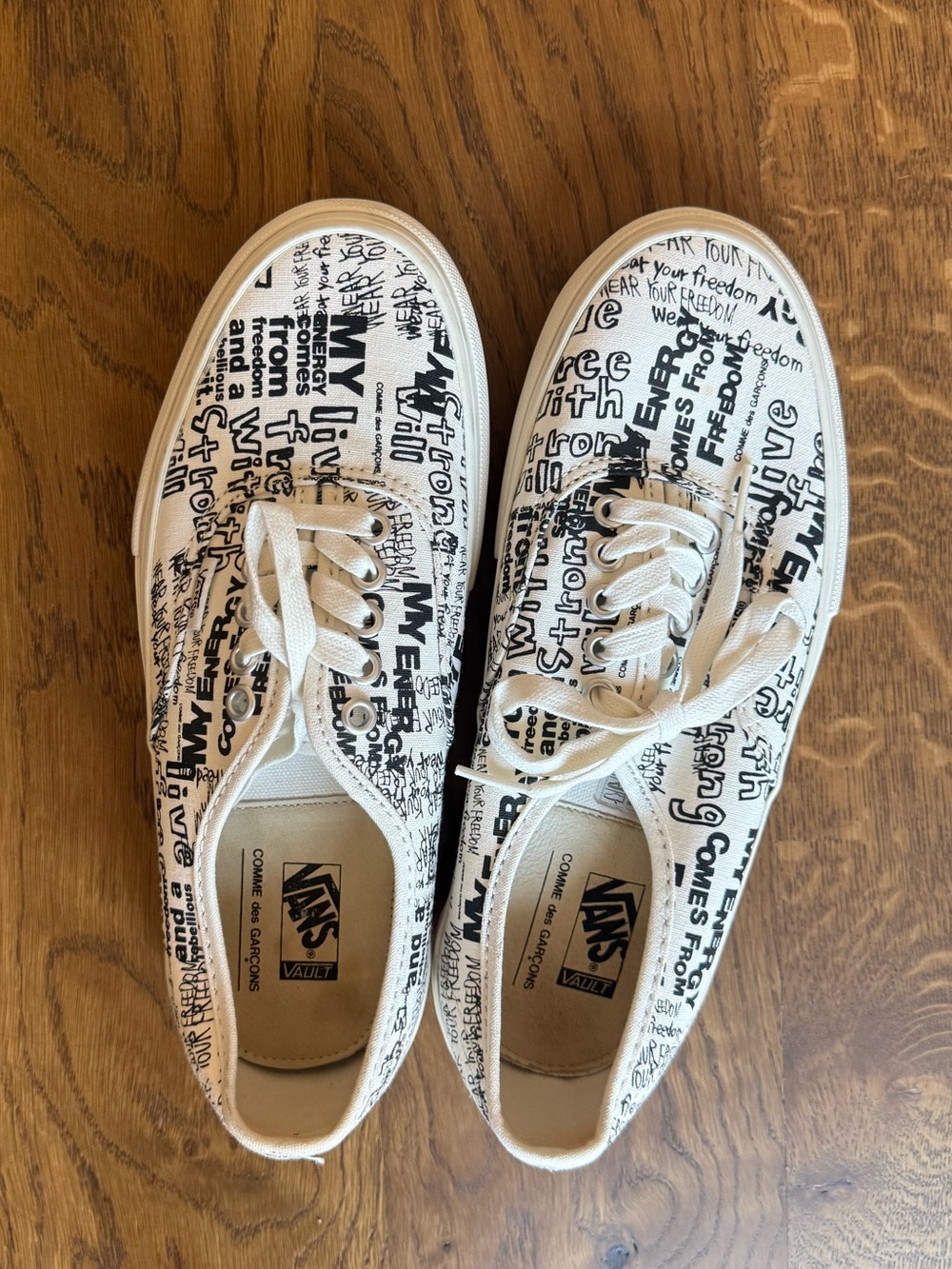 UNISEX Comme des Garcons x Vans White Sneakers with Black Graphic Print